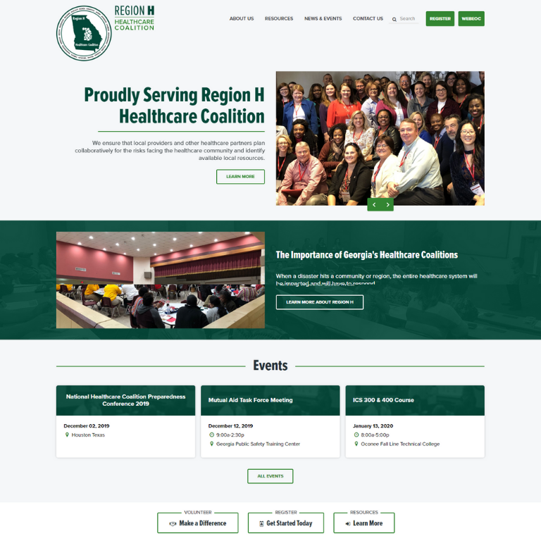 region h, region h healthcare, region h healthcare coalition, website development