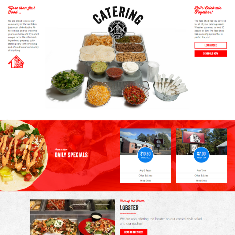 taco shed, warner robins, custom website, website development