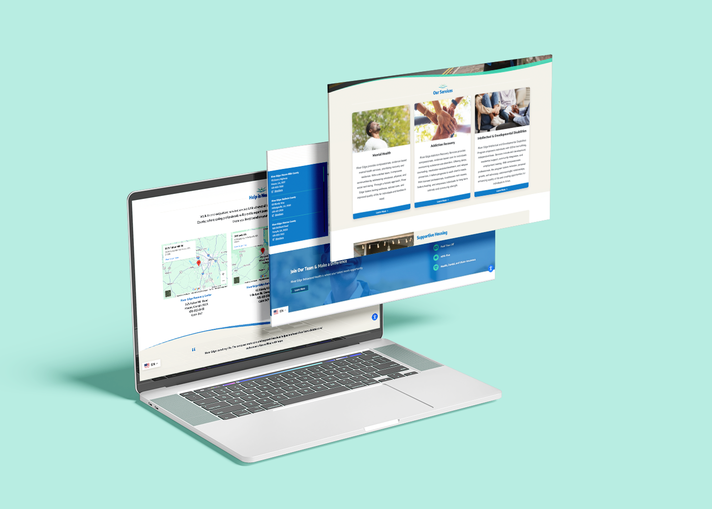 Laptop screen graphic showcasing River Edge Behavioral Health website