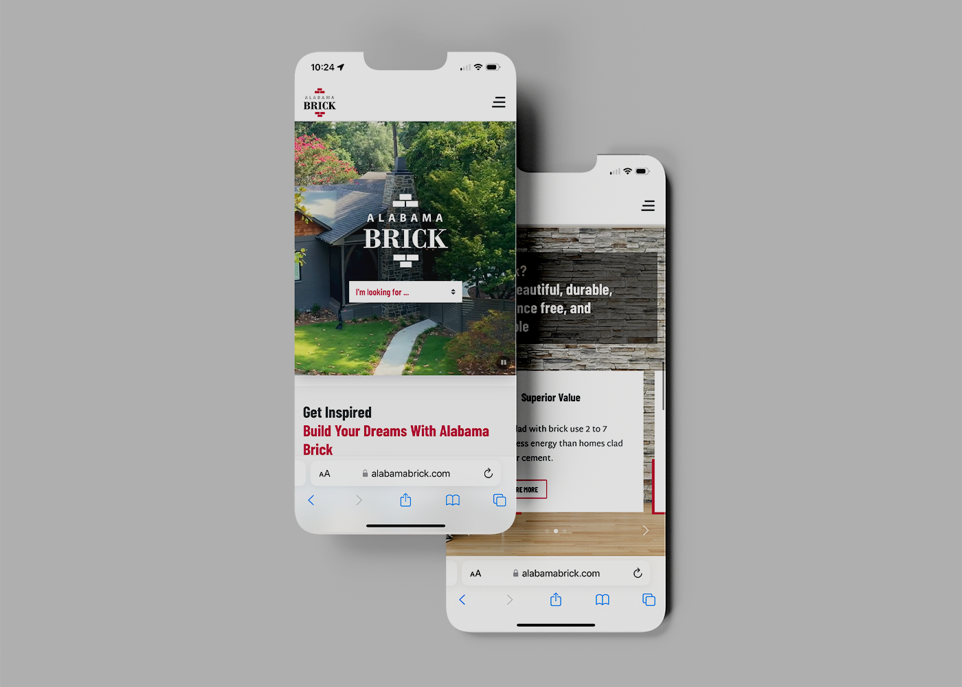 Mobile view of the Alabama Brick website