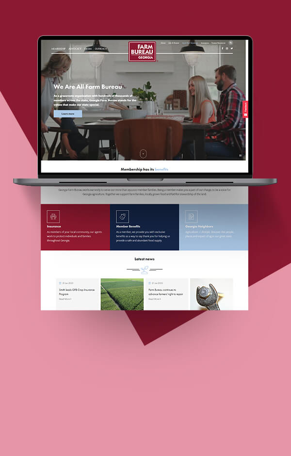 Responsive farm bureau website with interactive displays and social media plugin.