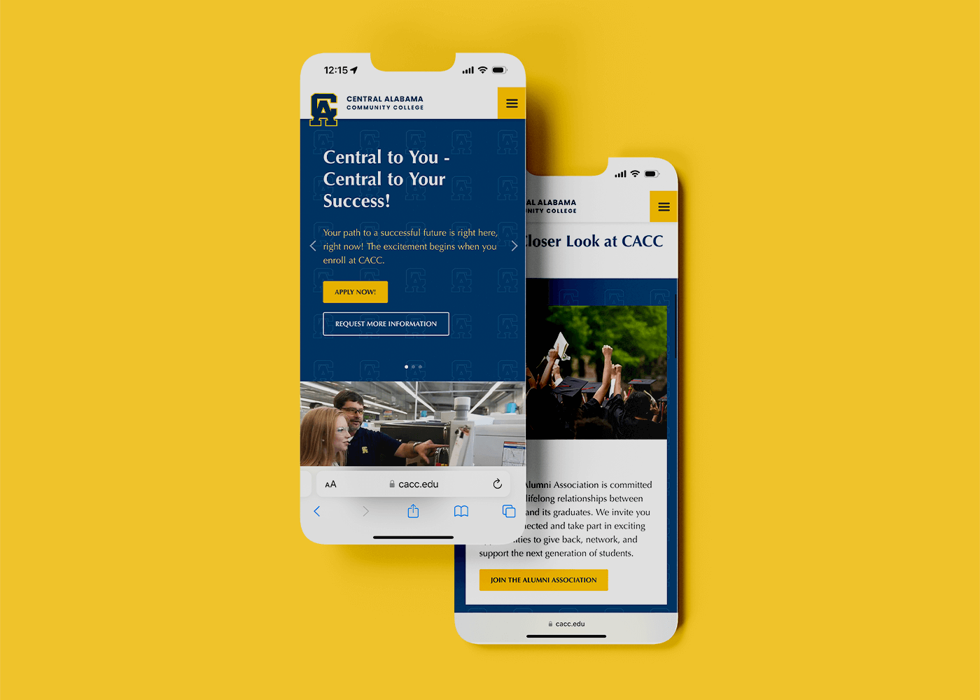 Mobile phone showcasing Central Alabama Community College website
