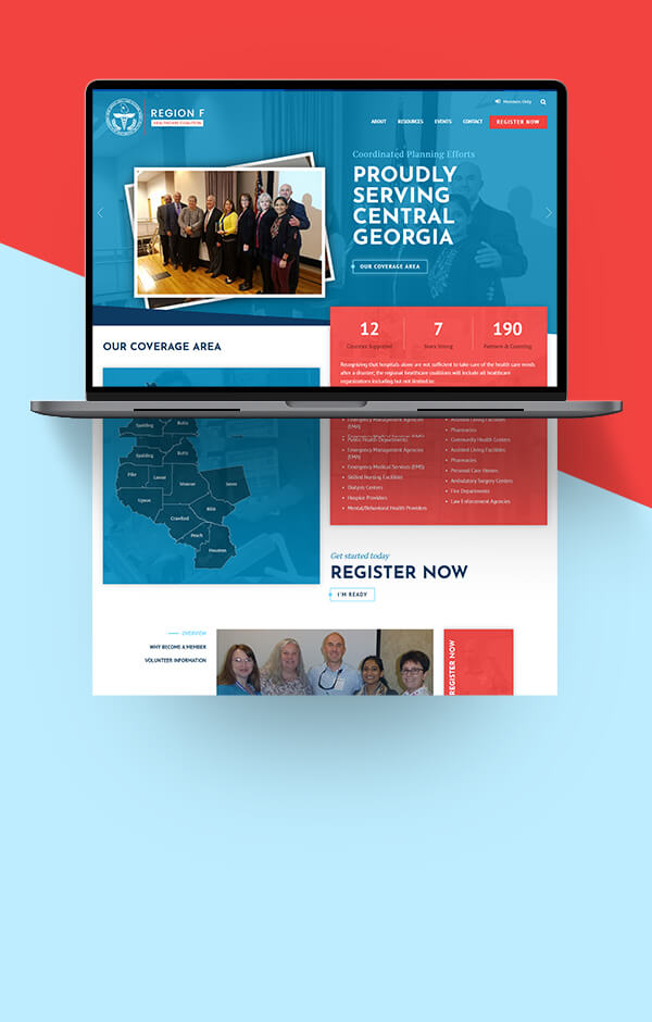Responsive healthcare coalition website with membership registration feature. 