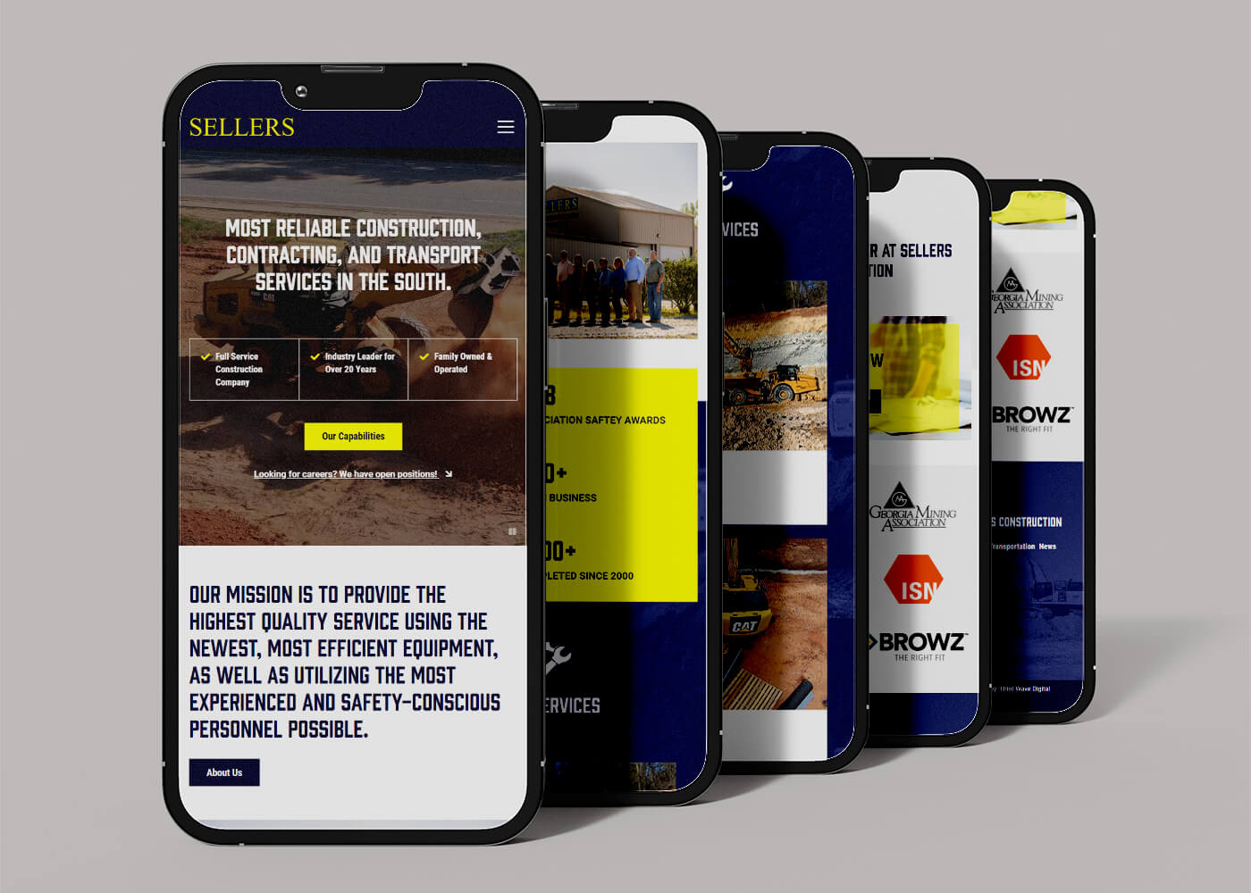 Responsive mobile website design for mining and construction.