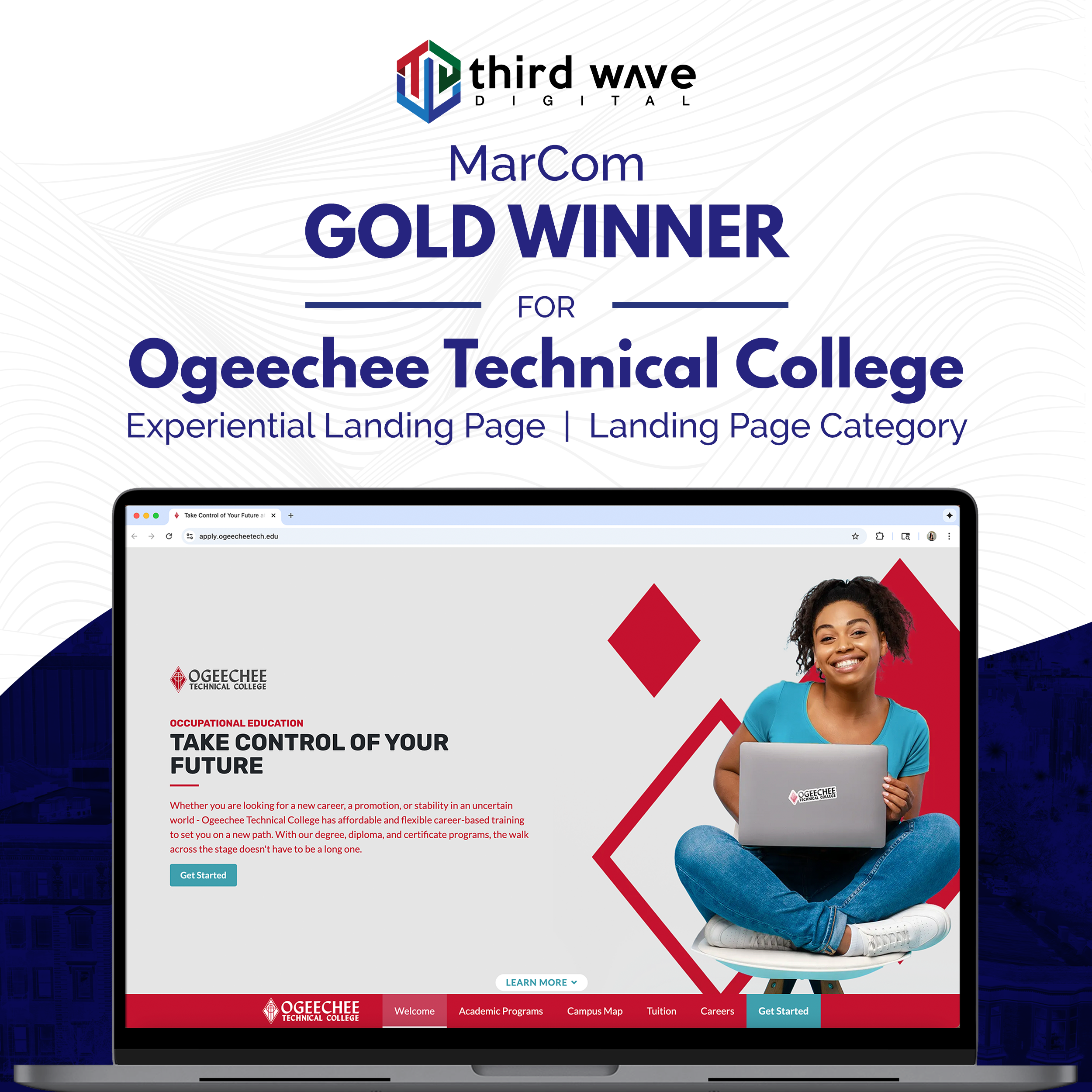 Third Wave Digital Award-Winning Title and Home screen of Ogeechee Technical College