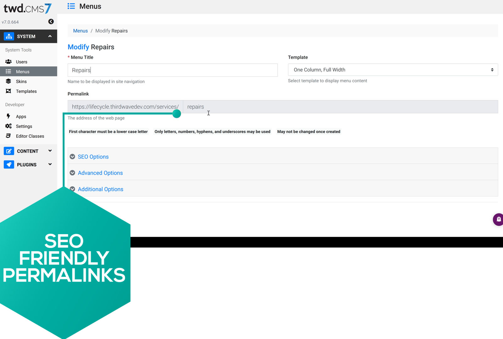 Web page screen shot of Third Wave Digital content management SEO customizability