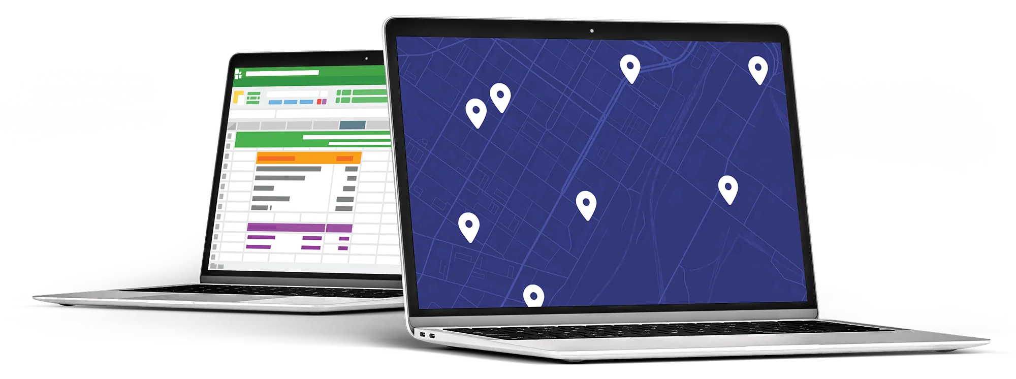 Two open laptops displaying spreadsheets and tracking images